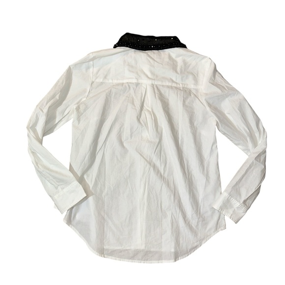 Anthropologie Maeve White Shirt with Black Sequin Collar - Picture 4 of 9